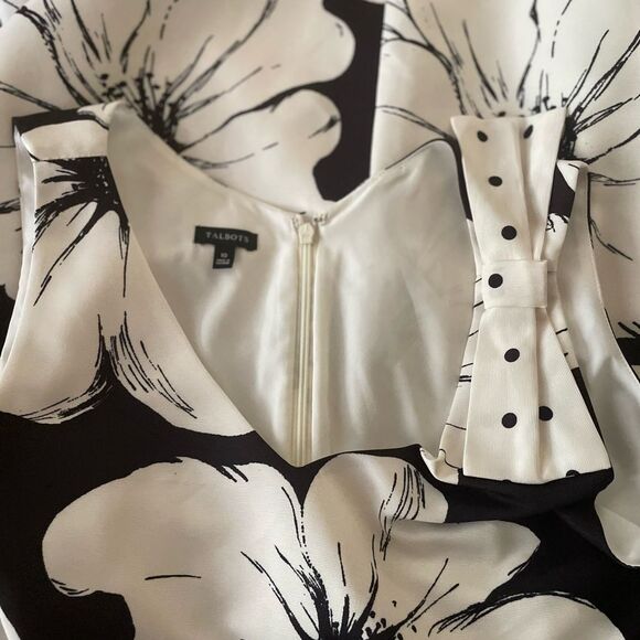 TALBOTS Black and White Floral Shift Sleeveless Shift Dress w/Bow Womens Size 10 - Picture 10 of 14